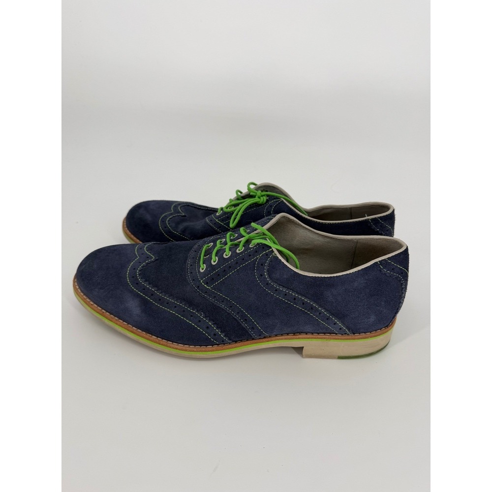 Johnston & Murphy Mens Navy Blue Suede Wingtip Oxfords Green Stitching 12 M